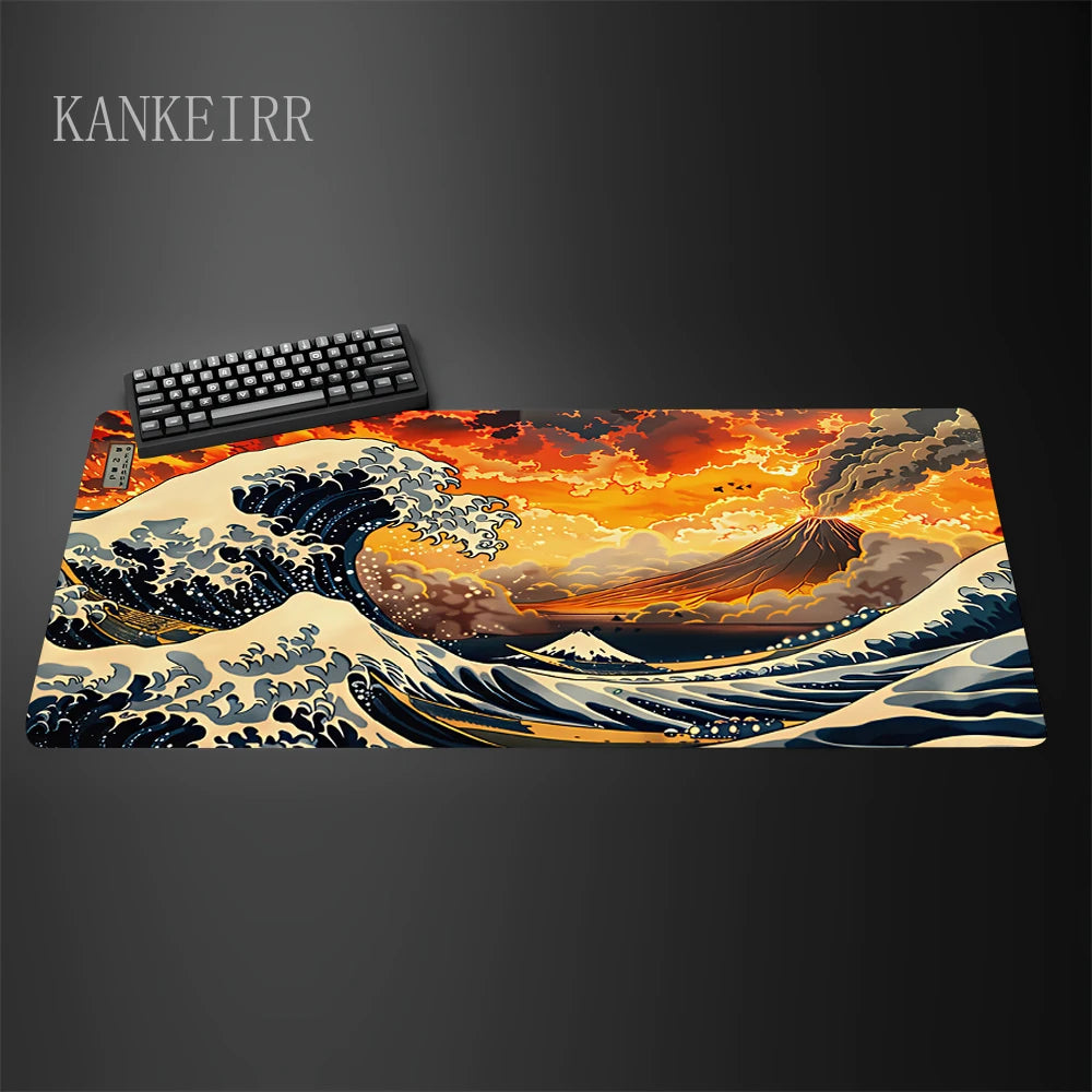 Computer Art Mouse Pad the Great Wave of Kanagawa Large Gaming Mousepad Gamer Rubber Non-Slip Keyboard Pad Laptop Desk Mat