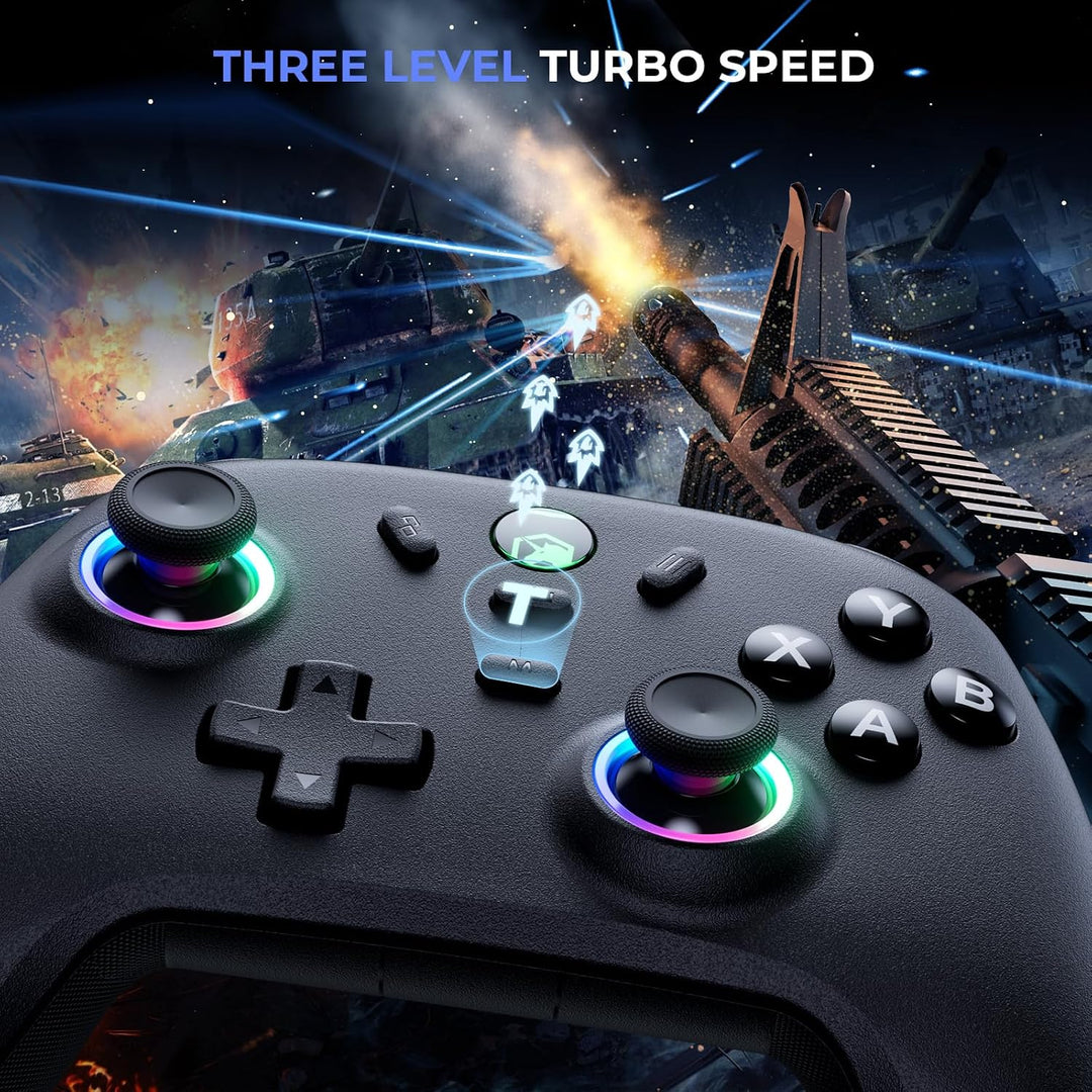 Echtpower Wireless PC Gaming Controller - Hall Effect Joystick, 2.4G & Wired 1000Hz Polling Rate, 800Mah Battery, Adjustable Turbo/Vibration - for Pc/Switch/Ios/Android