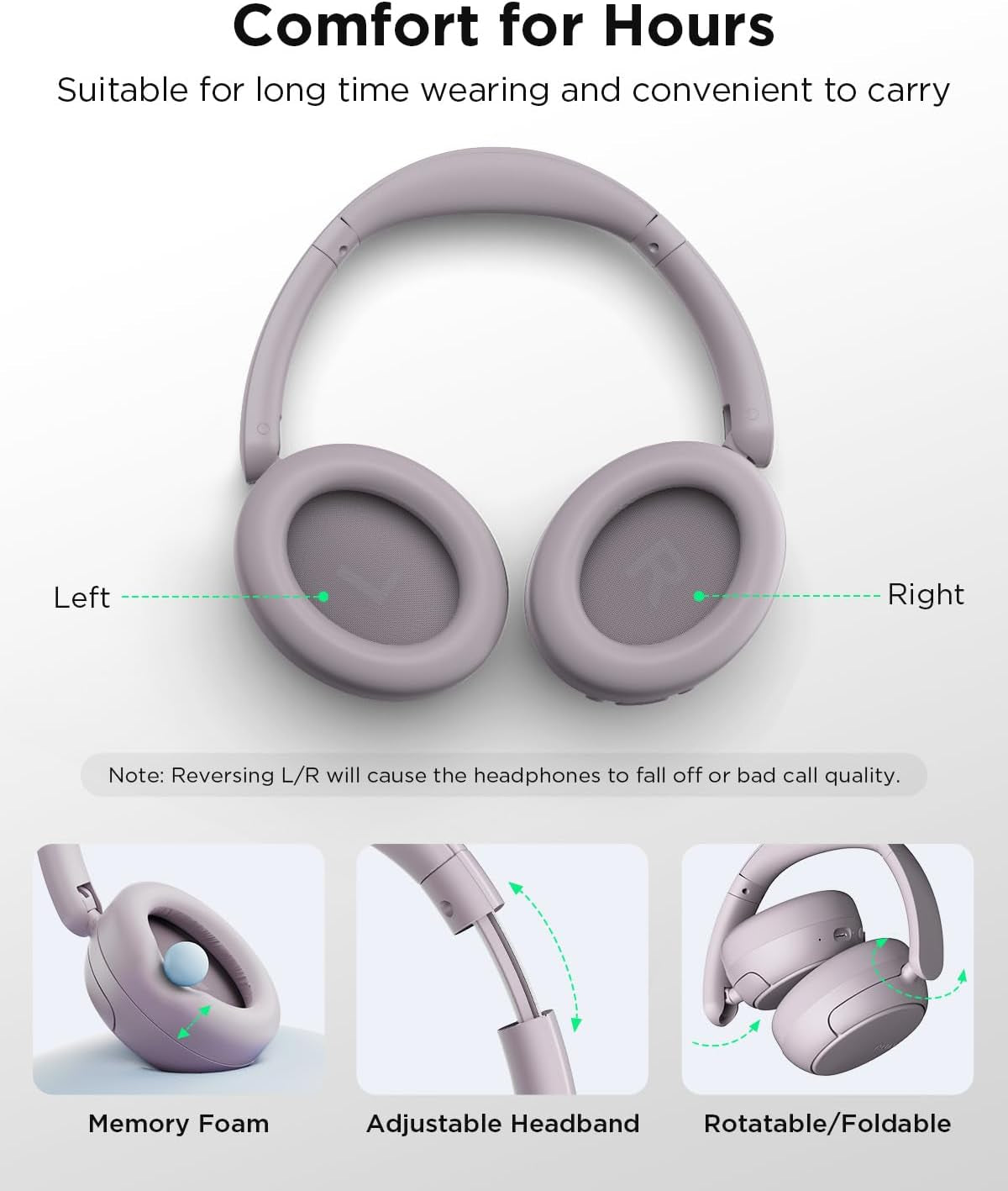 H30 Hybrid Active Noise Cancelling Headphones, 110H Playtime Hi-Res Audio Bluetooth 6.0 Wireless over Ear ANC Headphones for Commute/Travel (Purple)