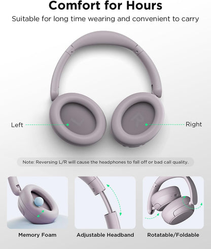 H30 Hybrid Active Noise Cancelling Headphones, 110H Playtime Hi-Res Audio Bluetooth 6.0 Wireless over Ear ANC Headphones for Commute/Travel (Purple)