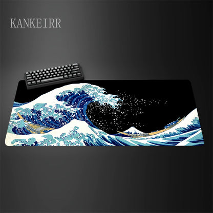 Computer Art Mouse Pad the Great Wave of Kanagawa Large Gaming Mousepad Gamer Rubber Non-Slip Keyboard Pad Laptop Desk Mat