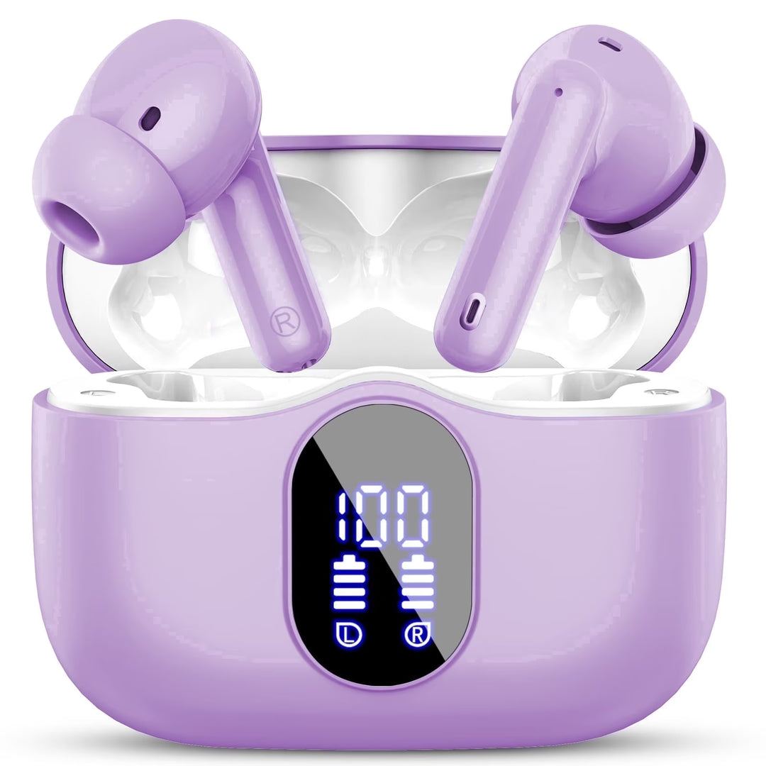 Wireless Earbuds, Bluetooth 5.4 Headphones Bass Stereo, Ear Buds with Noise Cancelling Mic, LED Display in Ear Earphones Clear Calls, IP7 Waterproof Bluetooth Earbuds for Phones/Sports/Laptop, Black