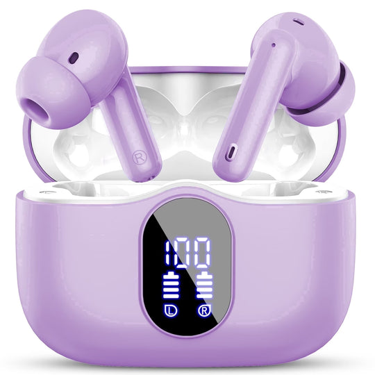 Wireless Earbuds, Bluetooth 5.4 Headphones Bass Stereo, Ear Buds with Noise Cancelling Mic, LED Display in Ear Earphones Clear Calls, IP7 Waterproof Bluetooth Earbuds for Phones/Sports/Laptop, Black